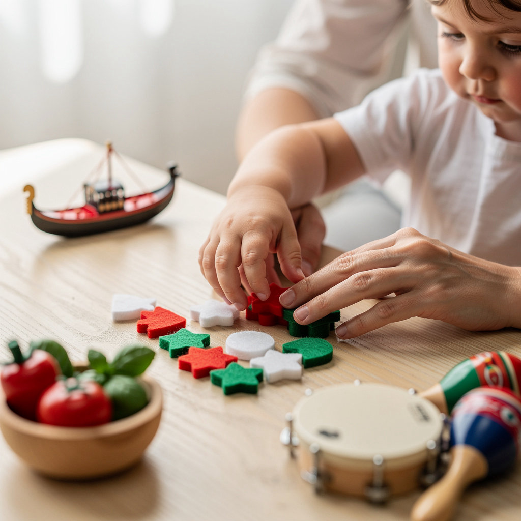 Kiddie Cove Italian Family Daycare children engaging in Italian cultural activities like art and music in San Diego